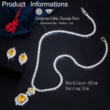 SEQUITO Ensemble De Bijoux De Mariage En Cube Aaa De Coupe Princesse À Pavé De Luxe De 2 Pièces Avec Pendentif Carré, Collier Ras-du-cou Et Boucles D'oreilles Pour Accessoires De Robe