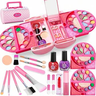 Kids Makeup Kit For Girl  Washable Real Cosmetic, Safe & Little Girl Makeup Set, Makeup Set For 3-12 Year Old Kids Toddler Girl Toys Christmas & Birthday Gift
