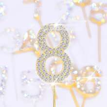 1Pc Glitter Alloy Rhinestone Number Cake Toppers Shower Birthday Decoration Wedding Gold Silver - Army Green - View 1