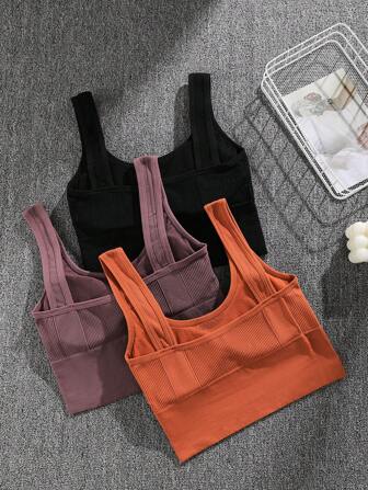 3pcs Women Sports  Bra With Slim Fit And Stylish Back Design, Lingerie