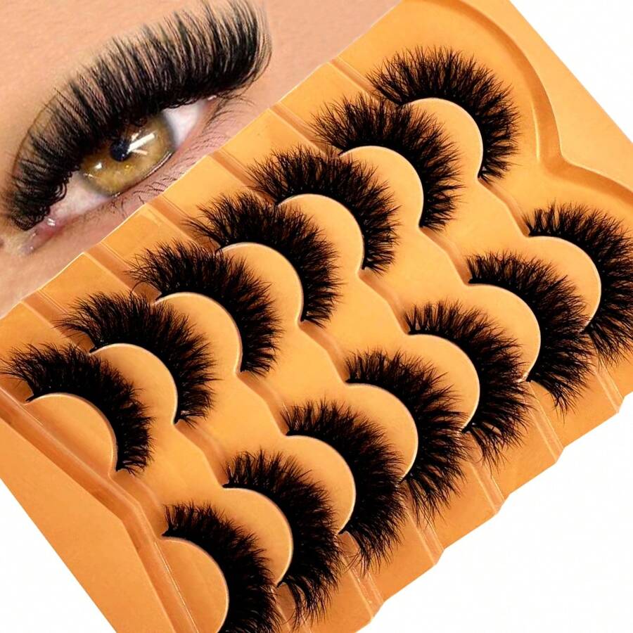 HBZGTLAD 7對貓眼款式蓬鬆假睫毛,自然柔軟厚實9d人造貂毛睫毛,可重覆使用的分段假睫毛,增強眼部妝容效果 - 眼尾拉長款 - 查看 1