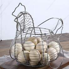 Cesta de alambre de metal para huevos de 1 pieza, estilo vintage de almacenamiento rústico en forma de gallina con asa - Multicolor - Ver 3