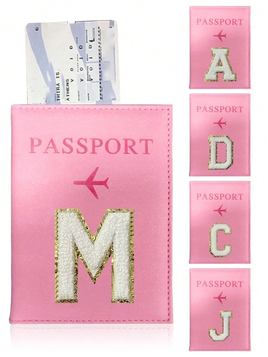 Neues Reisepass Cover Aus Pu Leder, Kartenhalter Für Frauen Und Männer, Reisepass Tasche Mit Marmor Stil Und Initiale, Reisepass Schutzhülle Mit Kartenhalter Und Rfid Für Reisen, Bankkarte Und Id Abdeckung, Brieftasche Für Reisezubehör - Pink - Übersicht 1