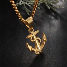 SeuSuk 1pc Men's Vintage Punk Anchor Ship Chain Necklace, Stainless Steel - Anchor - View 2