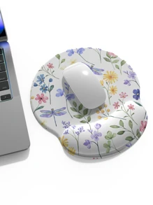 1pc White Floral Print Wrist Rest Mouse Pad, Milk Silk Fabric, Rubber Base, Suitable For Various Sizes Of Mouse