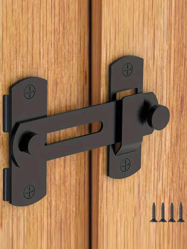 1pc Stainless Steel Door Latch Lock + 4pcs Screws - Universal Type Anti-Theft Mobile Sliding Door Lock For Patio, Closet, Balcony