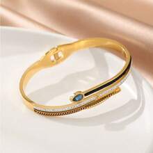 1 件金色不锈钢镀几何创意个性化手镯，时尚复古街头风格，适合男女通用的礼物，派对，日常穿着和工作服，氧化锆中性设计，简约休闲