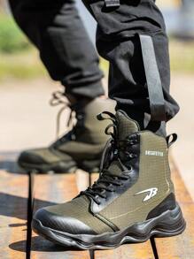 Giày bảo hộ lao động cổ cao mới cho nam Giày thể thao chống va đập, chống đâm thủng Giày chiến đấu chống trượt, chống mài mòn Giày đi bộ đường dài, bảo vệ ngón chân, giày bảo hộ lao động cổ cao, chống va chạm, chống đâm thủng, chống cháy nổ - xanh quân đội - Xem 3