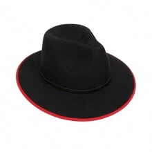 1入女性PU皮帶扣綜色毛呢斗笠巴拿馬帽牛仔帽遮陽帽，寬邊針織經典1920年代盛放時期的大西洋花紋服裝爵士帽下垂造型舞臺攝影道具旅行帽。牛仔帽女牛仔帽 - 多色 - 查看 10