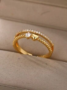 1 Stück Edelstahl Herzringe für Frauen Charm 18K vergoldet Zirkonia Ring Braut Hochzeit Schmuck Geschenk Valentinstag,Mutter,Muttertag,Geschenk