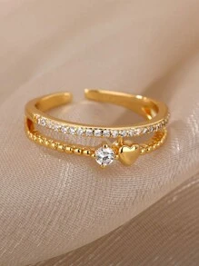1 Stück Edelstahl Herzringe für Frauen Charm 18K vergoldet Zirkonia Ring Braut Hochzeit Schmuck Geschenk Valentinstag,Mutter,Muttertag,Geschenk