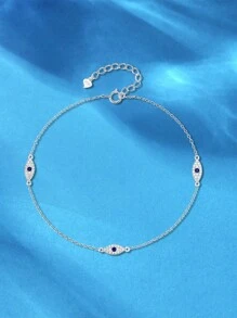 1PC 925 Sterling Silver Evil Eye Anklet 18K Gold Plated Tiny Adjustable Cute Anklets Summer Cubic Zirconia Foot Chain Cute Lucky Evil Eye Foot Jewelry Boho Anklets For Women Holiday - Silver - View 3