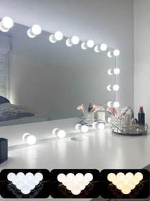 1 Pieza Luz De Espejo De Maquillaje Regulable Con Estilo Hollywood Con 6/8/10 Led Alimentada Por Usb Con 3 Colores Y Brillo Ajustable - Blanco - Ver 2