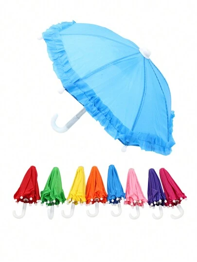 MSYO 1pc Mini Doll Umbrella/Sun Umbrella, Home Decor Ornaments, Fashionable Doll Accessory, Doll Solid Color Lace Edge Umbrella, Suitable For 18-Inch Dolls, Birthday Gift For Girls And Boys, Toy Gift, Holiday Gift