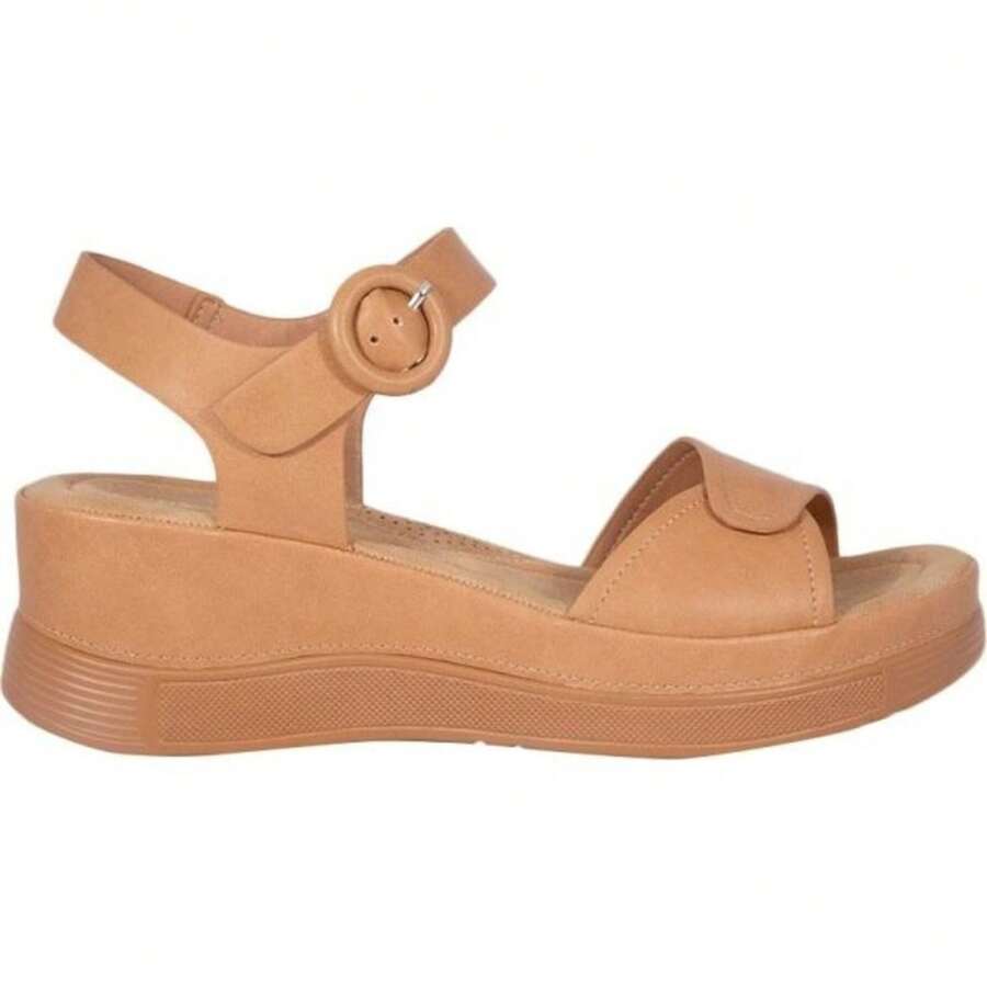 Sandalia de mujer color camel, con plataforma, confort, mod. 1114695 - Camel - Ver 1