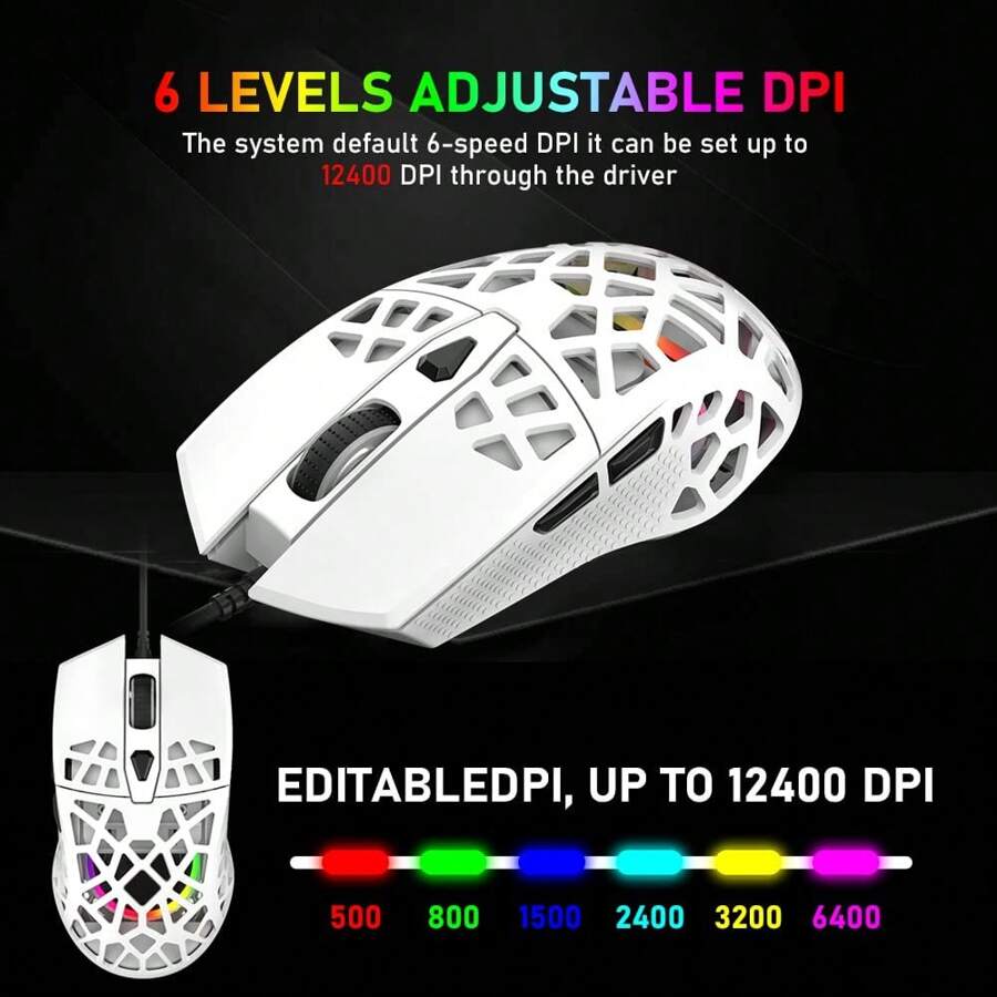 RGB Lightweight Gaming Mouse Wired, Pixart PMW3327 12400DPI Optical ...