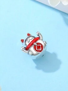 Silver-Plated And Zirconia-Crusted Chinese & Japanese Style Lucky Cat, Lion Dance & Daruma Beaded Pendant Suitable For DIY Bracelet, Necklace And Gifts For Festivals And Birthday - Beads - View 10