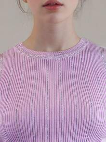 Crop top crystal premium super stretch tejido canalé musculosa - Lila Púrpura - Ver 3
