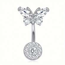 BESTEEL 1pc Stainless Steel 14G Belly Button Rings Surgical Steel Evil Eye Butterfly Snake Belly Button Rings For Women Navel Rings Gold Plated CZ Belly Piercing Jewelry - Steel - View 12