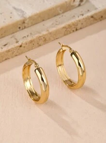 Một đôi Của Đơn giản , Đúng mốt Và Phổ biến nhất Thép không gỉ Vòng khuyên tai Thích hợp Đối với Mặc hàng ngày NỮ - Vàng - Xem 2