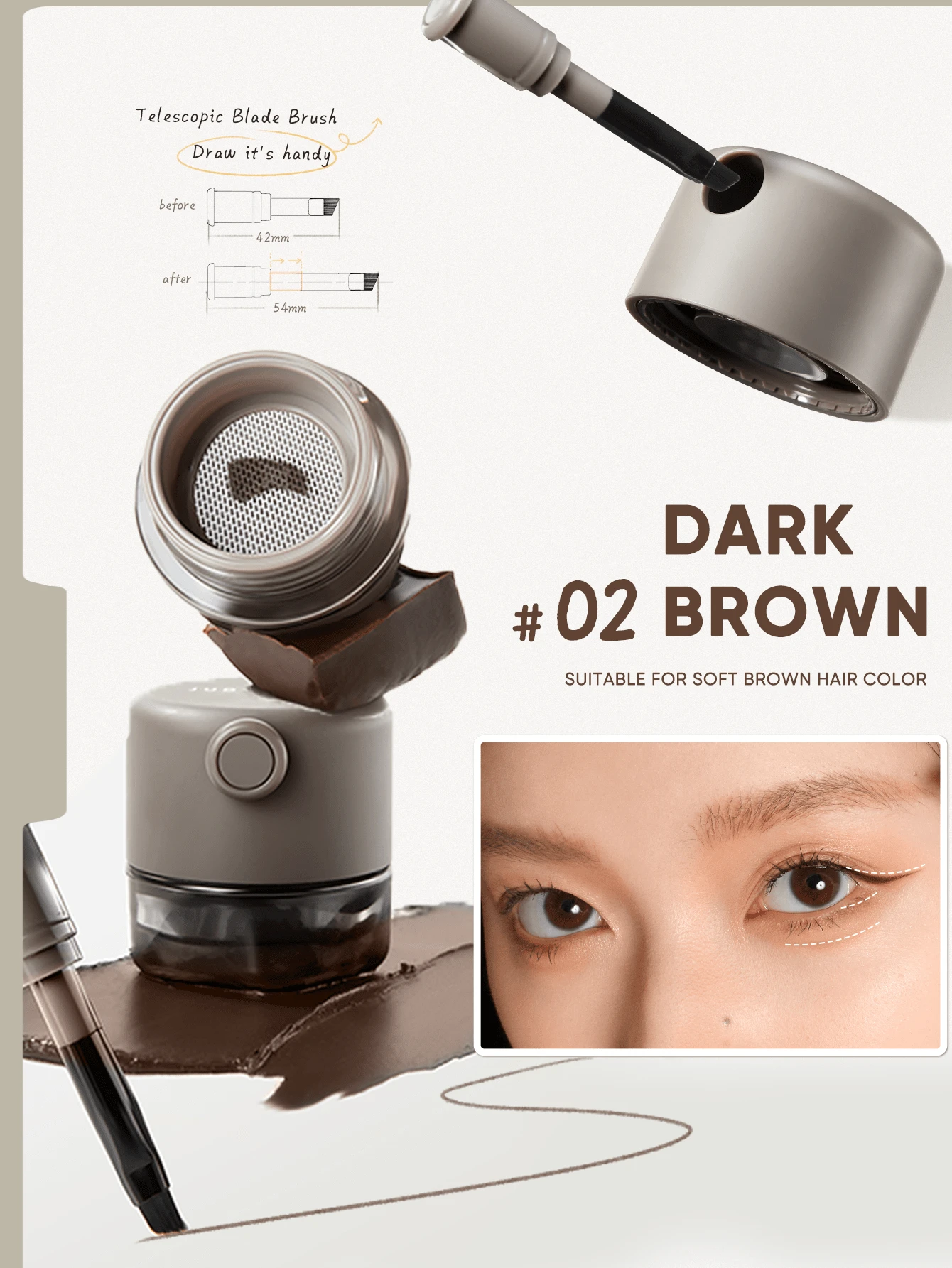 JUDYDOLL Eyeliner Cushion Gel, Eyebrow Gel, Wild Eyebrow, Smudge-Proof, Multi-Color, Beginner Friendly, 2-In-1 Multifunctional, Large Capacity, Niche, Special New Arrival, Fresh, Unique, Gift For Friends And Girlfriends - #02 Deep Brown - View 1