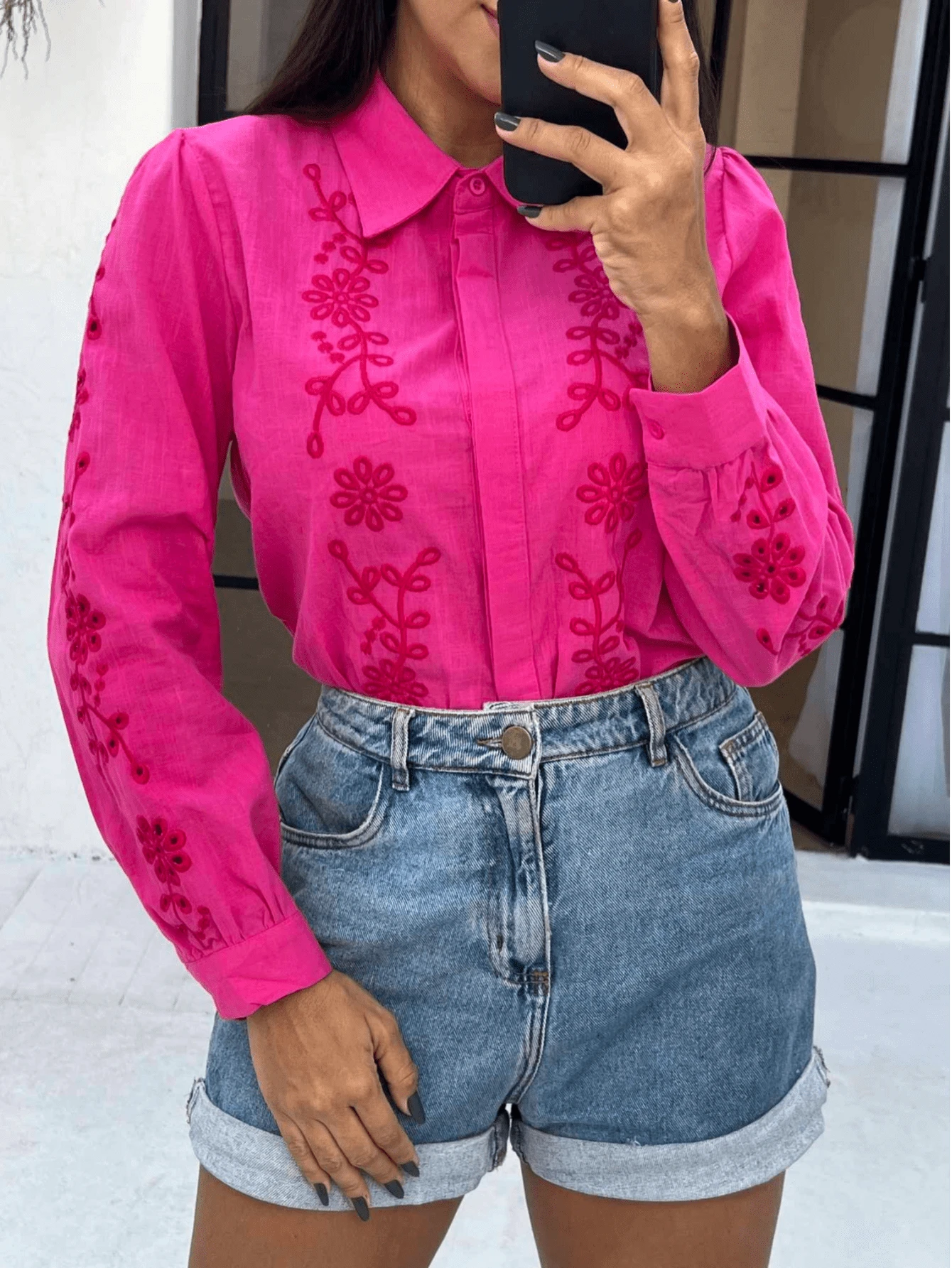 Women Blouses - 玫紅色 - 查看 1