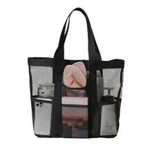 1 szt. Siatkowa torba plażowa Torby plażowe o dużej pojemności dla kobiet mężczyzn Duża torba plażowa na letnie wakacje Zakupy Basen Niezbędne na plaży - Czarne - Zobacz 1