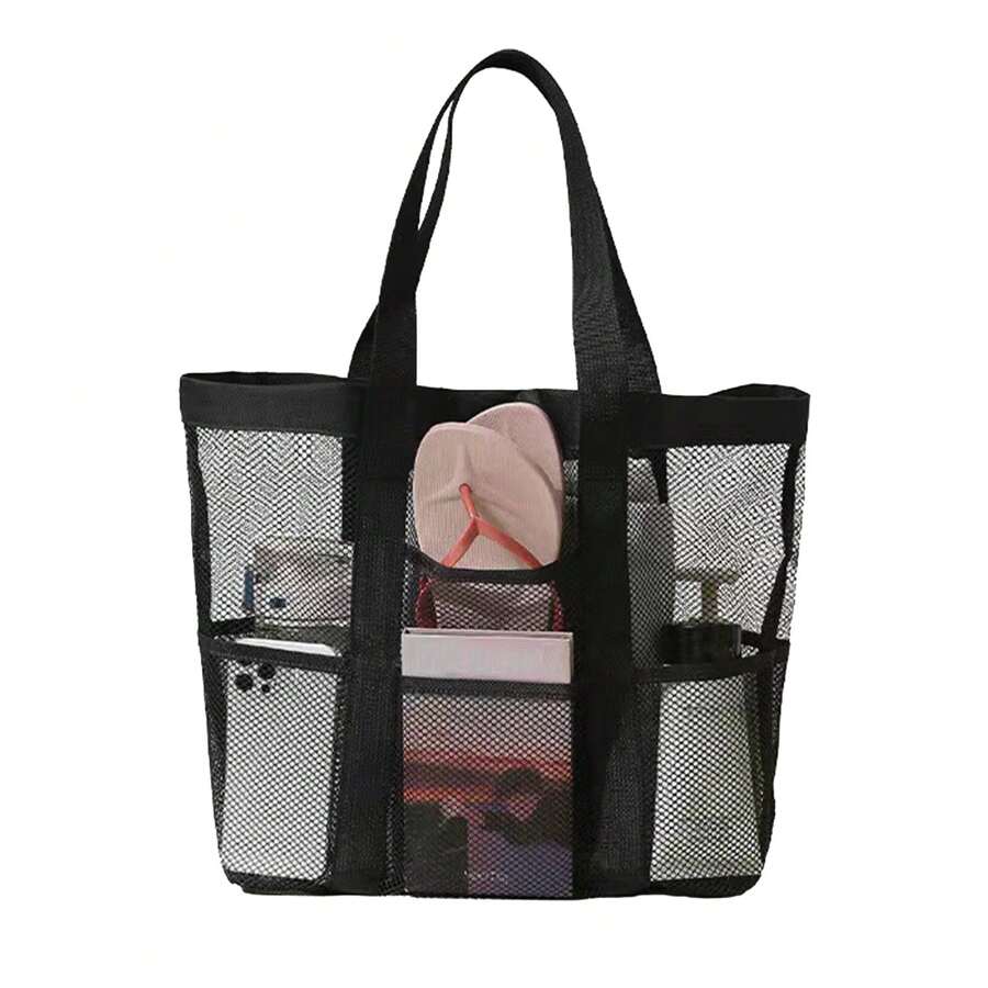 1 szt. Siatkowa torba plażowa Torby plażowe o dużej pojemności dla kobiet mężczyzn Duża torba plażowa na letnie wakacje Zakupy Basen Niezbędne na plaży - Czarne - Zobacz 1