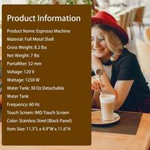 DC DICLASSE Compact Espresso Machine Coffee Cappuccino Latte Maker 20 Bar Steam Wand With Milk Frother Wand Fast Heating 30 Oz Removable Water Tank Touch Screen - Bạc - Xem 2