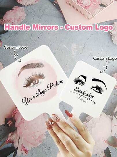 1 Pc White Personalized Customization Logo Printing Handle Square Carry Portable Handheld Small/Big 2Size Cosmetic Hand Makeup Mirror,Multi-Functional,Ornamental,Letter,Exquisite,Stylish,Vintage,Unique,Customized,Personalized,Custom,Ideal Gifts For Her,Girlfriend,Her,Grandparents,For Anniversaries,For Weddings