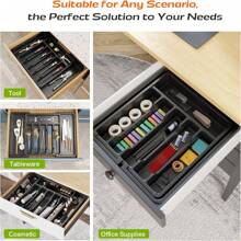 1入組餐具收納盒-可擴展廚房抽屜收納盒，可調節餐具收納盒，刀叉收納盒，多用途廚房收納盒和儲物解決方案，黑色 - 黑色 - 查看 8