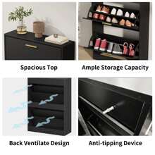 CARPETNAL Shoe Cabinet For Entryway, Slim Shoe Cabinet With 2 Flip Drawers Narrow Shoe Storage Cabinet 2 Tier Freestanding Shoe Organizer For Entryway, Hallway, Living Room - Black - View 6