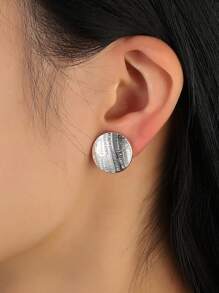 1對歐美風格簡單紋理圓形幾何合金女士耳夾,適合日常使用 - 金黃色 - 查看 4