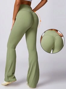 MASKERT Women's Sports Pants, Yoga Pants, Flared Pants, Casual Pants, Fitness Pants, Hip Lifting Yoga Pants, High Elasticity Sports Pants - Mist Green - View 2