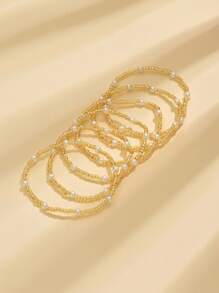 6入組女士時尚、優雅、簡單、甜美，手工調節珠鏈假珍珠手鍊，適合日常佩戴和作為禮物贈送給朋友