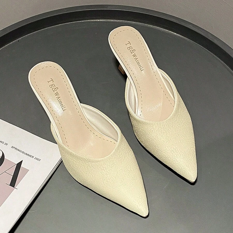 Women Bling Bling Rhinestone Sandals Pointed Toe Stiletto High Heels Slippers 2023 New Spring Summer Closed Toe Shoes For Daily Wear - Yellow - View 1