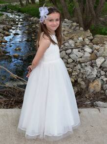 Robe longue formelle sans manches en mousseline de soie pour jeune fille