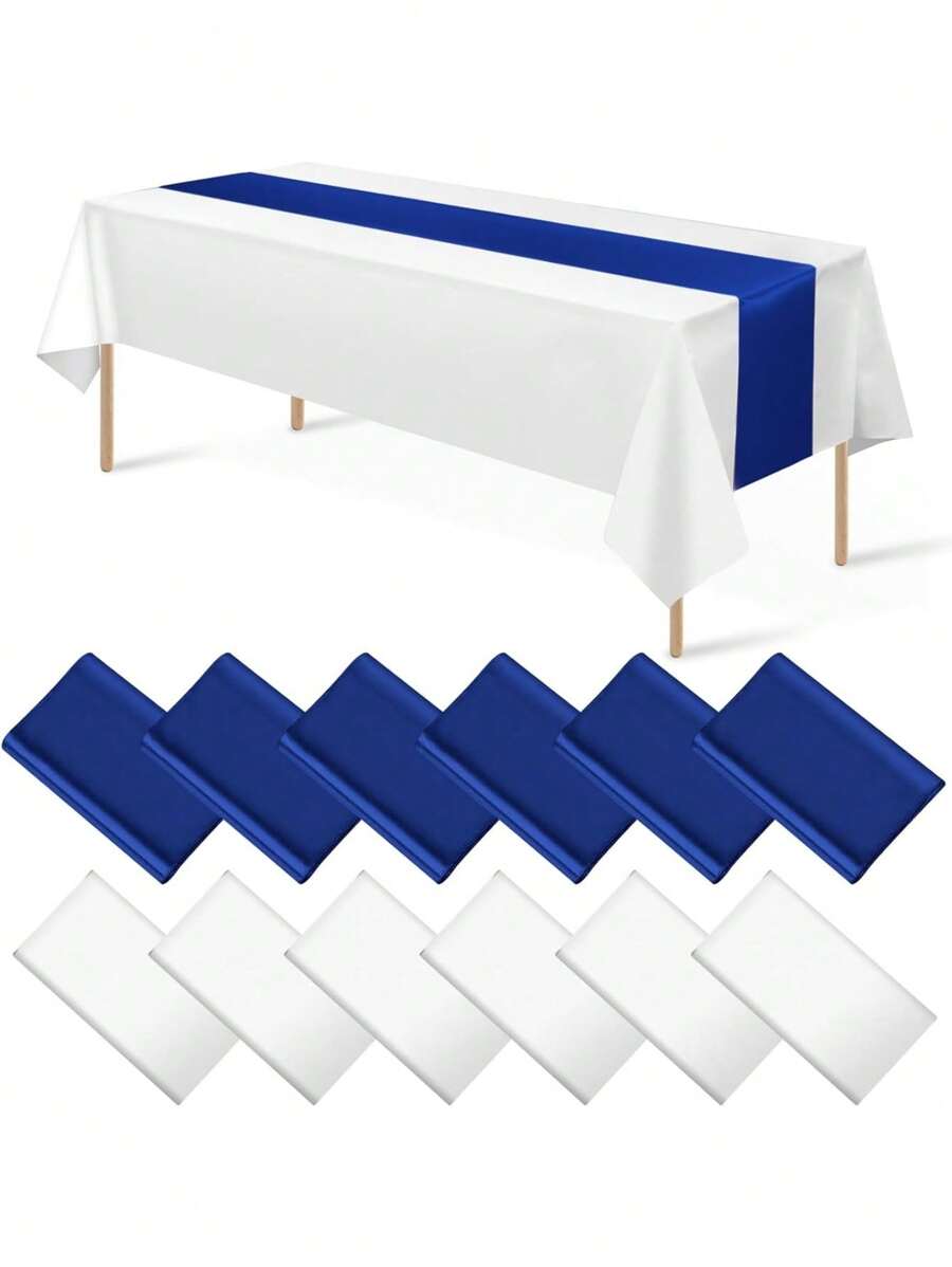 Bộ 6 khăn trải bàn tiệc bằng nhựa dùng một lần 12x108 inch, thích hợp cho lễ tốt nghiệp, đám cưới, kỷ niệm, trang trí tiệc sinh nhật, Giáng sinh - Xanh đậm - Xem 1