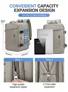 Floless 40升可扩展旅行背包，符合随身行李尺寸要求，大容量商务笔记本电脑背包，带USB充电口和防盗口袋，17英寸防水轻便男士徒步旅行背包，棕色旅行包 - 棕色 - 查看 8