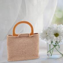 Crochet Set Handbag Making Kit Crochet Starter Kit With Instruction Leather Bottom Crochet Bag Kit For Beginners Birthday Gift - Apricot - View 4