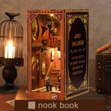 GENIMO Book Nook Kit, DIY 3D Wooden Puzzle Bookend Bookshelf Insert Decor With LED Light (Green House) - brick - View 4