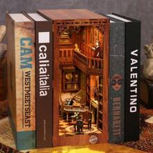 GENIMO Book Nook Kit, DIY 3D Wooden Puzzle Bookend Bookshelf Insert Decor With LED Light (Green House) - brick - View 3