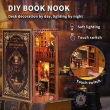GENIMO Book Nook Kit, DIY 3D Wooden Puzzle Bookend Bookshelf Insert Decor With LED Light (Green House) - brick - View 5