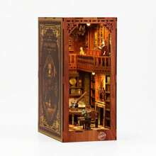GENIMO Book Nook Kit, DIY 3D Wooden Puzzle Bookend Bookshelf Insert Decor With LED Light (Green House) - brick - View 6