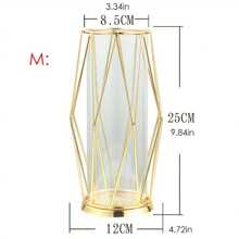 1pc Geometric Glass Vase With Metal Bracket, Crystal Transparent LInnerVase, Hand-Plated Metal Geometric Vase, Golden Color Vase DecorationFor Home Office Wedding Holiday Party Gifts Birthday Graduation Home Decor Room Decor Flower Vase