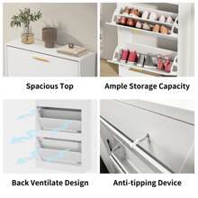 CARPETNAL Shoe Cabinet For Entryway, Slim Shoe Cabinet With 2 Flip Drawers Narrow Shoe Storage Cabinet 2 Tier Freestanding Shoe Organizer For Entryway, Hallway, Living Room - 白色 - 查看 6