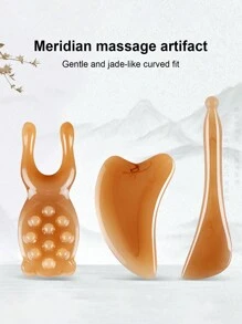 1/3件套面部按摩工具套装，仿牛角刮痧板，拉伸棒，树脂面部按摩棒，美容，护肤，水疗，自我护理，护肤工具，面部护理，美容师用品，按摩，面部按摩工具，面部滚轮 - 彩色 - 查看 10