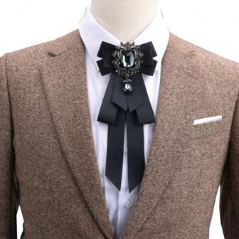 1 pieza Nueva corbata de lazo para el cuello de mujer clásica y elegante, retro con joya de cristal, regalos para hombres y mujeres, accesorios de lujo para vestidos formales y bodas
