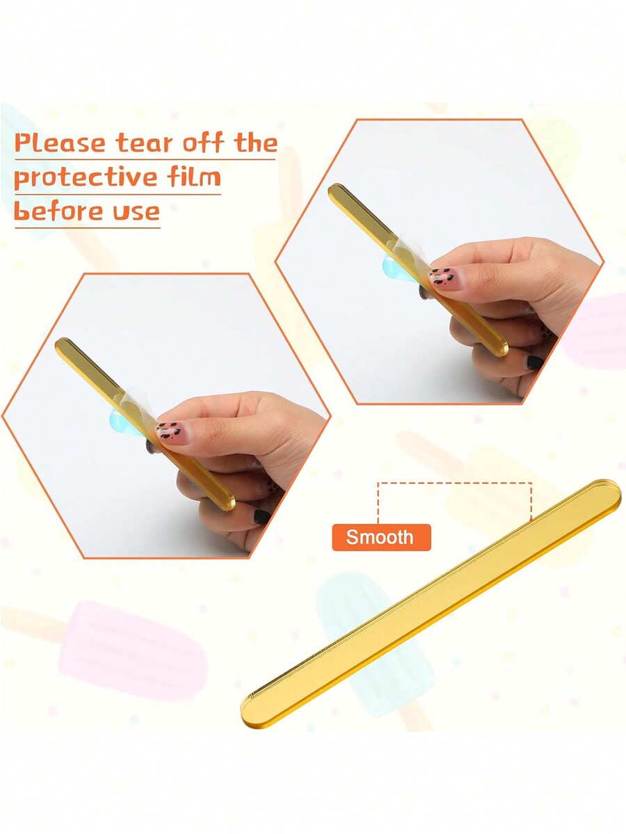 20pcs Gold Acrylic Popsicle Sticks, Reusable Ice Cream Sticks, DIY