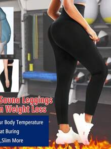 大尺碼女士緊身桑拿褲保暖保溫褲,高腰壓力運動緊身褲,適用於減重、塑身、束腰、健身、體育館瑜珈彈力服